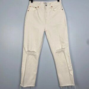 RE/DONE 70s Stove Pipe High Rise White Jeans Sz 27 Summer Closet Staple Distress